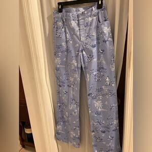 Soft surroundings blue tropical print flare leg trousers size tall small